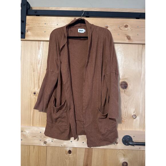 NWT Pact Brooklyn Airplane Cardigan Heather Brown L/XL 100% Organic Cotton - Picture 1 of 4